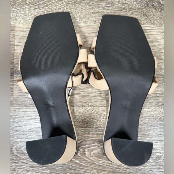 Zara Shoes Women sz9 Cream Heel Slides Leather Weave Sandals Neutral NEW w/Flaws - Picture 9 of 9